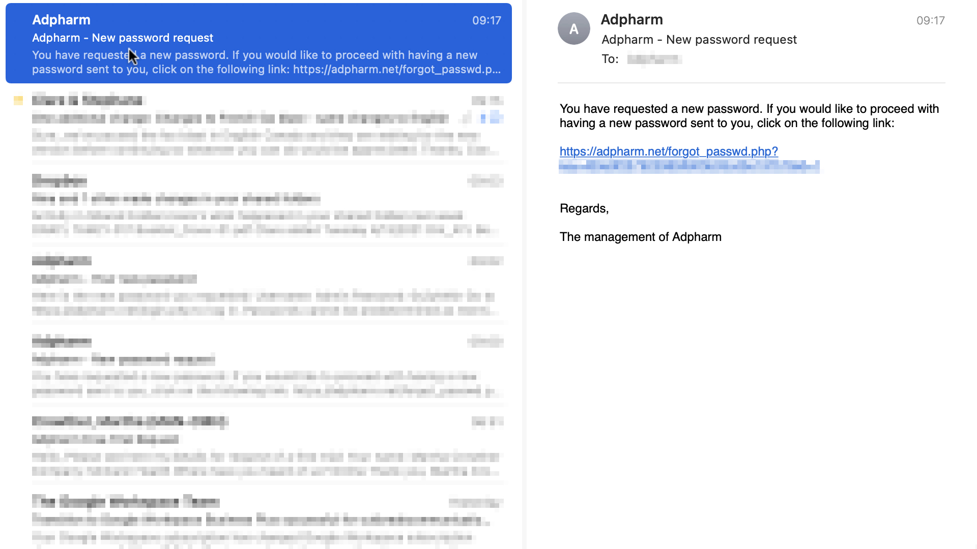 Email with link to request new password