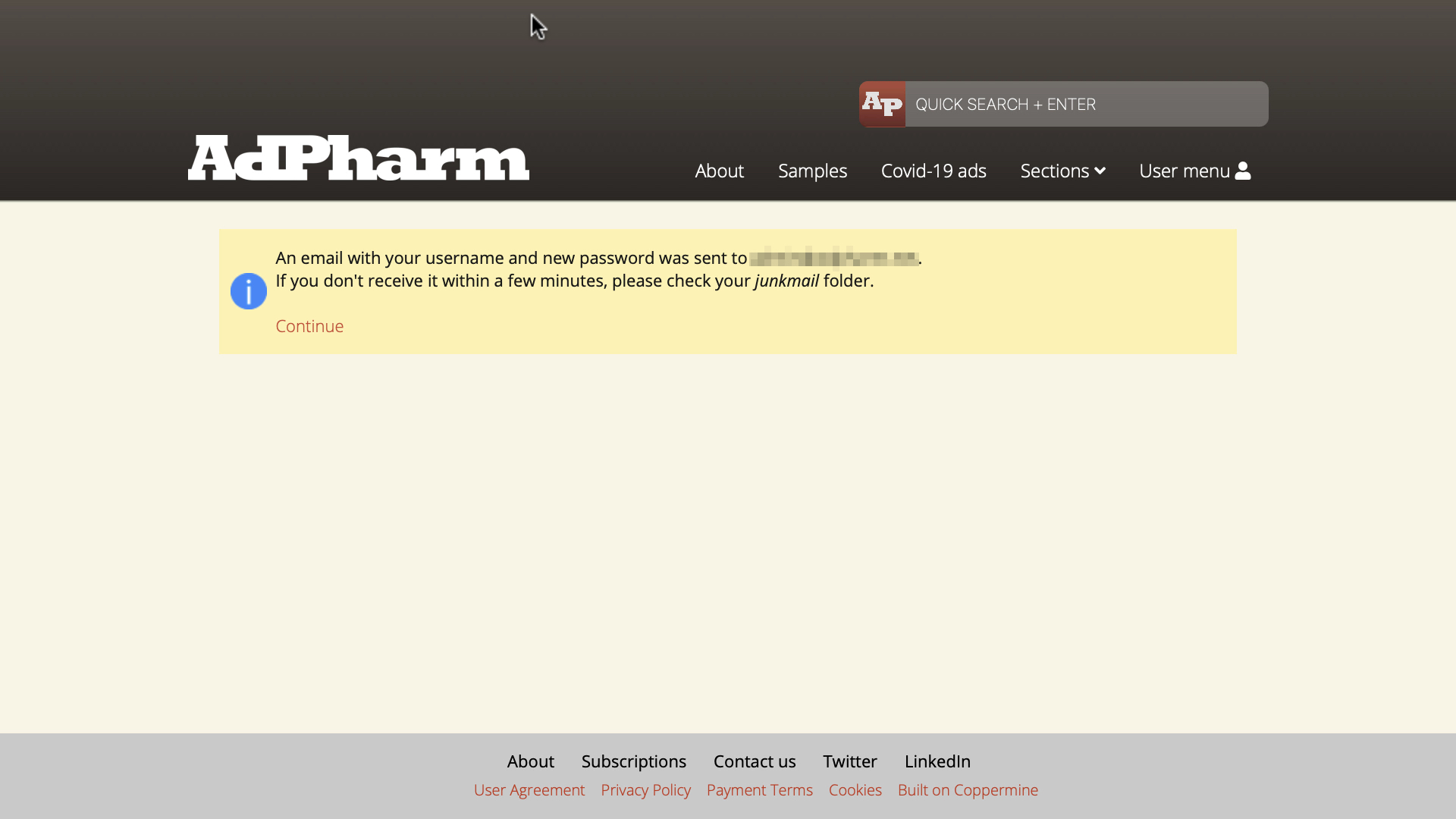 Confirmation that your password has been changed and that your new password has been sent to your email address